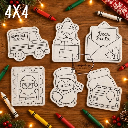 Christmas Delivery Coloring Dolls Embroidery Design - 4x4